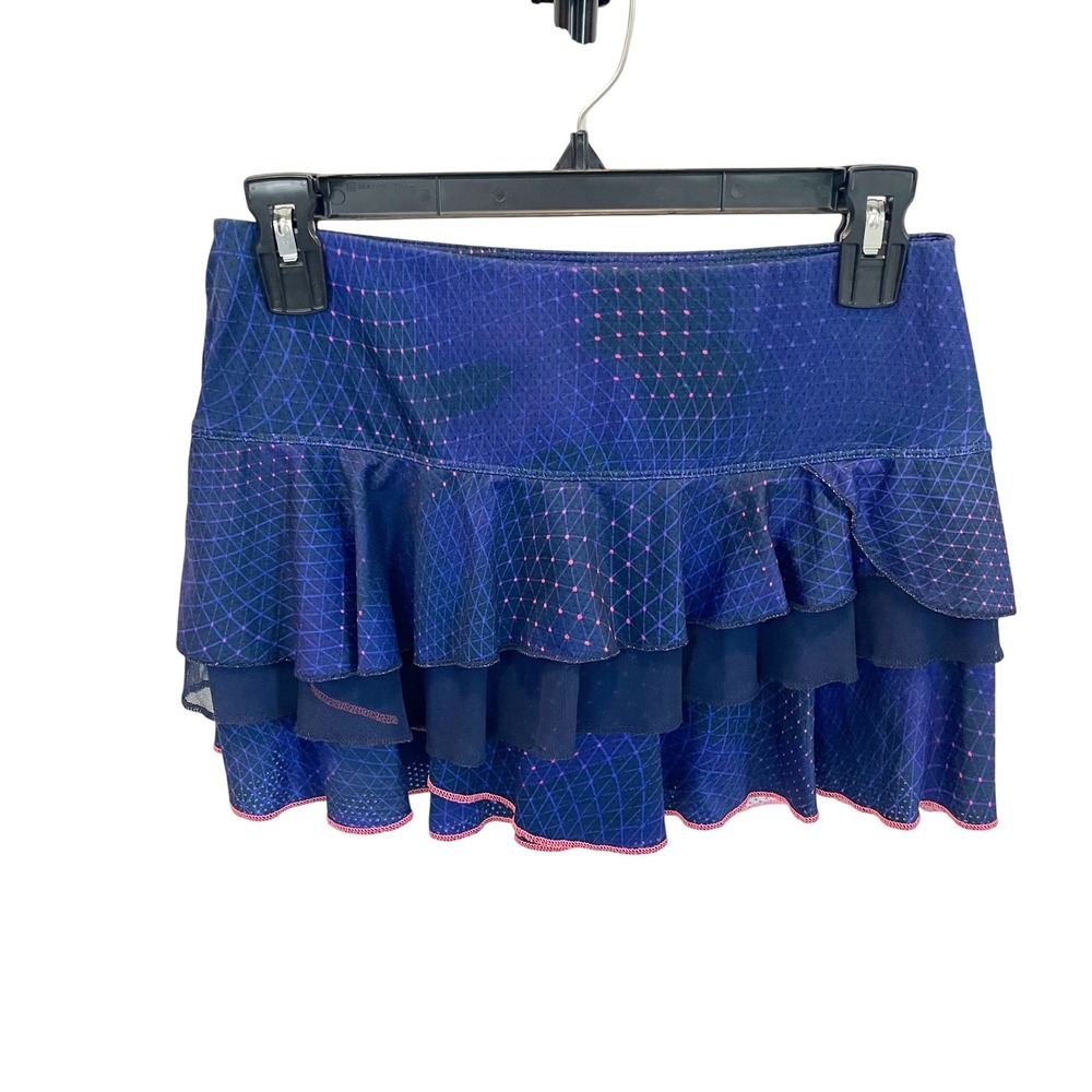 Lucky in Love Blue Purple Geometric Tiered Ruffle Tennis Skort Mini - Size Small